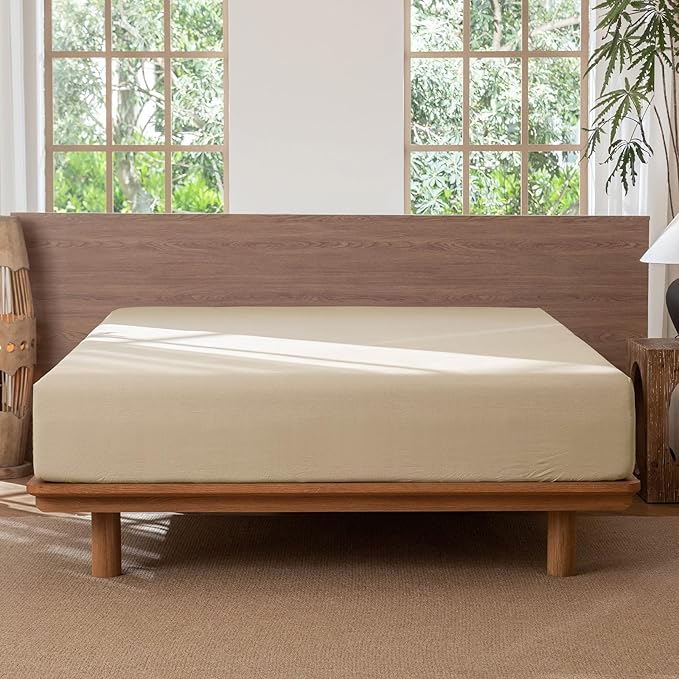 MooMee Fitted Bottom Sheet Only 100% Washed Cotton Linen Like Textured - Image 6