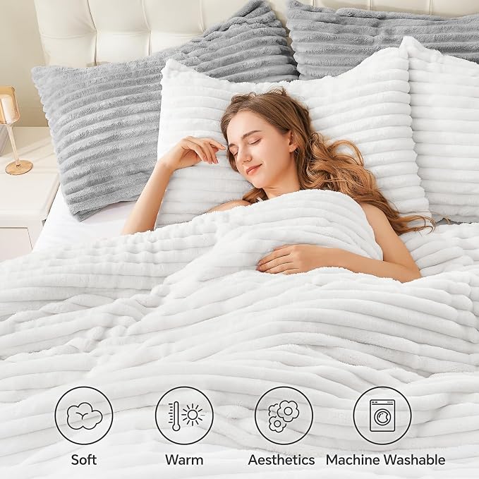 BEDELITE Fleece Oversized Queen Comforter Set -Super Soft & Warm Fluffy Bright - Image 3