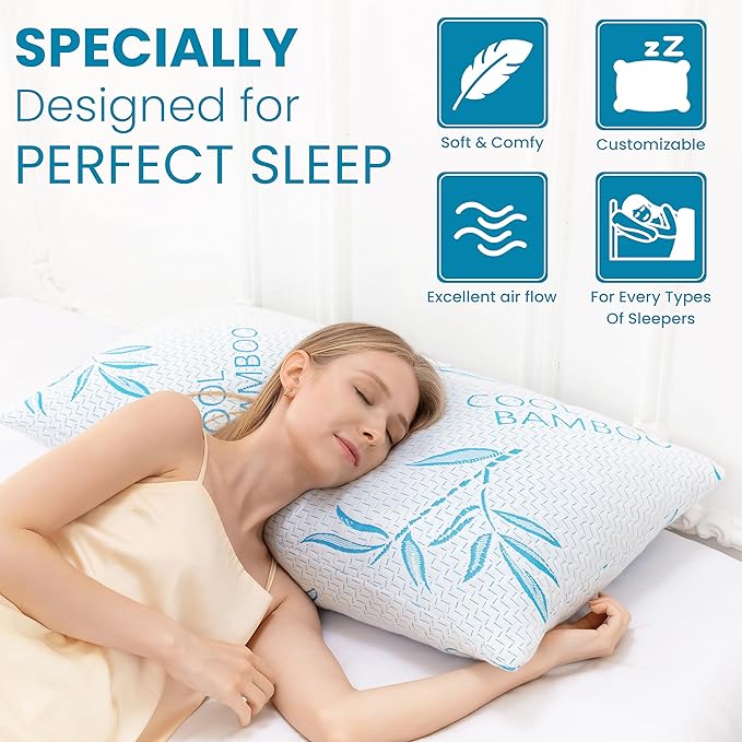 2 Pack King Size Pillows for Sleeping, Cooling Shredded Memory Foam Adjustable - Image 3