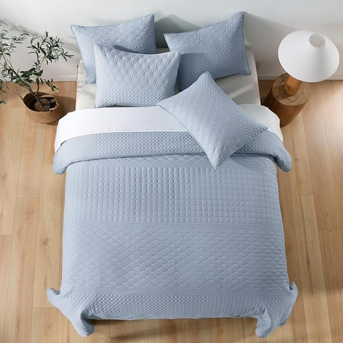 HORIMOTE HOME Light Blue Queen Size Quilt Set - Image 5