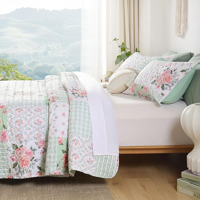 YIKUSH Quilt Sets King Size Floral Quilt Set 3 Pieces Bedding Set Bedspreads - Image 2