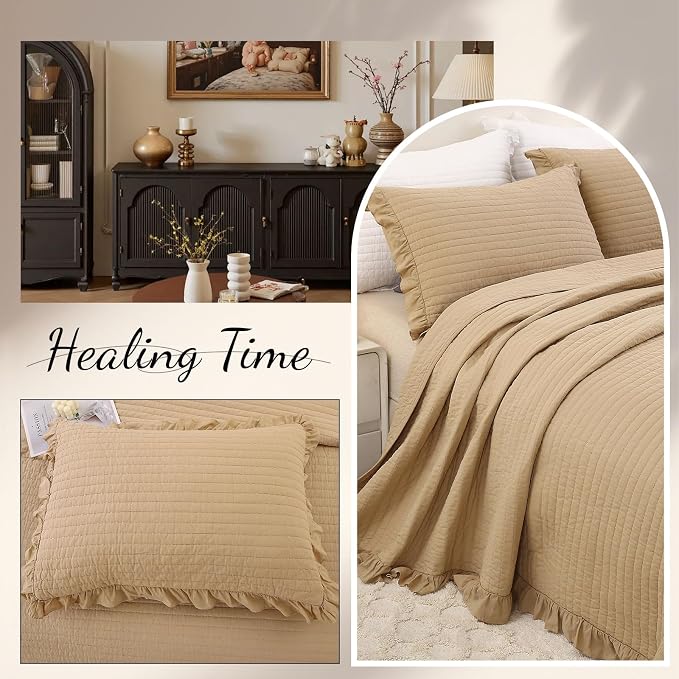 ROOMLIFE Quilt Set King Size 3D Floral Embroidery Pattern 3-Piece Cotton - Image 6
