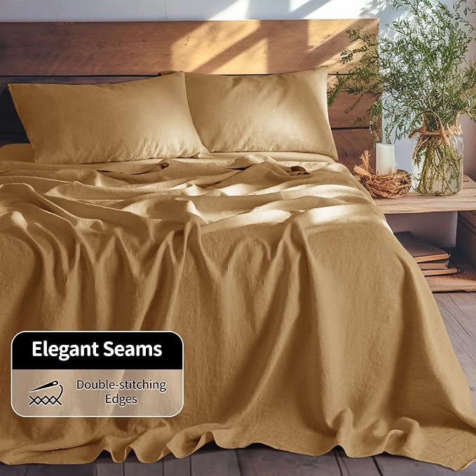 LBRO2M 100% Pure Linen Sheet Set Deep Pocket Up to 16" Bed Sheets Sets - Image 7