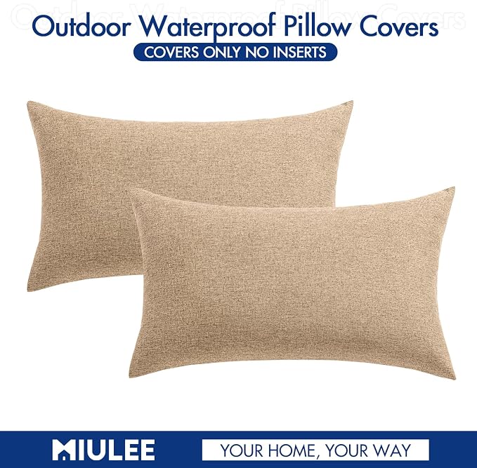 MIULEE Pack of 2 Decorative Outdoor Solid Waterproof Throw Pillow Covers Faux - Image 6