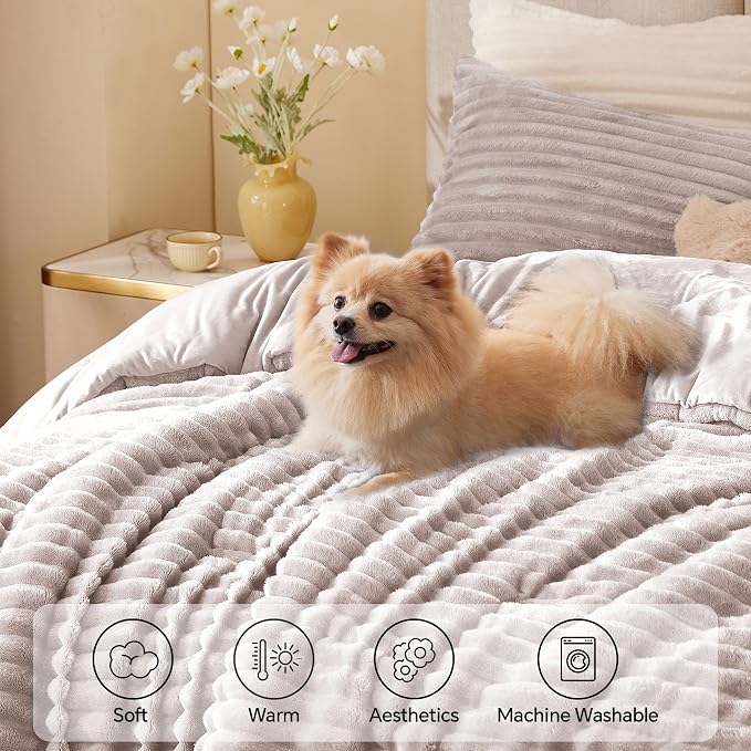 BEDELITE Fleece Queen Comforter Set -Super Soft & Warm Fluffy Lotus Pink Bedding - Image 3