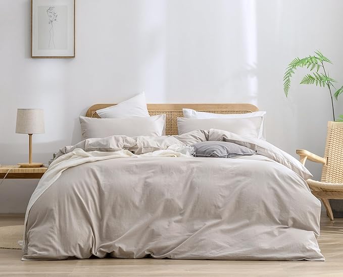 BESTOUCH Duvet Cover Set 100% Washed Cotton Linen Feel Super Soft Comfortable by BESTOUCH