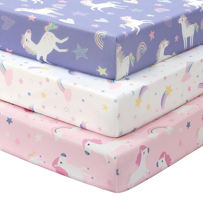 Baby Crib Sheets Girl, 3 Pack Toddler Bed Sheets by FIEMOL