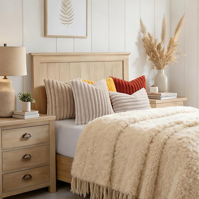 decorUhome Cozy Faux Fur Throw Pillow Covers 24x24 Set of 2 Decorative Soft - Image 8