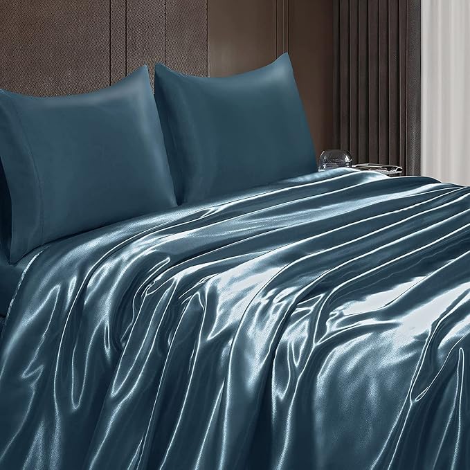Homiest Deep Sea Blue Satin Twin Luxury & Ultra Soft Flat Sheet - Image 6