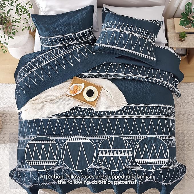 Andency Navy Twin Quilt Set, 2 Pieces Boho Lightweight Soft Striped Bedspread - Image 3