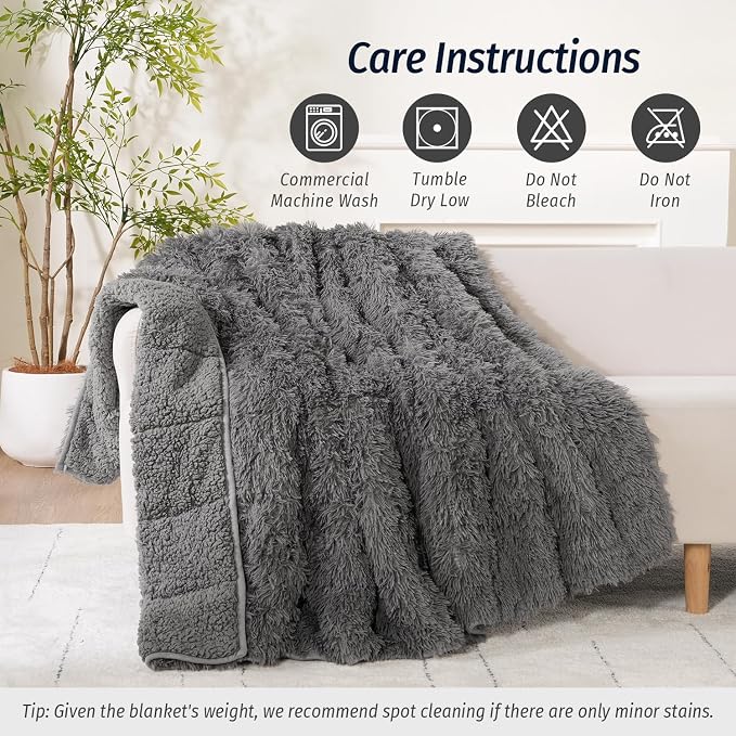 Wemore Shaggy Long Fur Faux Fur Weighted Blanket, Cozy and Fluffy Plush Sherpa - Image 7