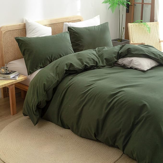 BESTOUCH Duvet Cover Set 100% Washed Cotton Linen Feel Super Soft Comfortable - Image 2