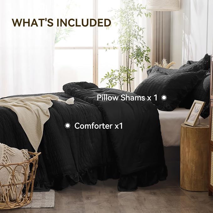 JOLLYVOGUE Black Twin Size Comforter Set, 2 Pieces Seersucker Lightweight - Image 6