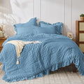 JOLLYVOGUE Full Size Comforter, 3 Pieces Sea Blue Seersucker Lightweight Full by JOLLYVOGUE
