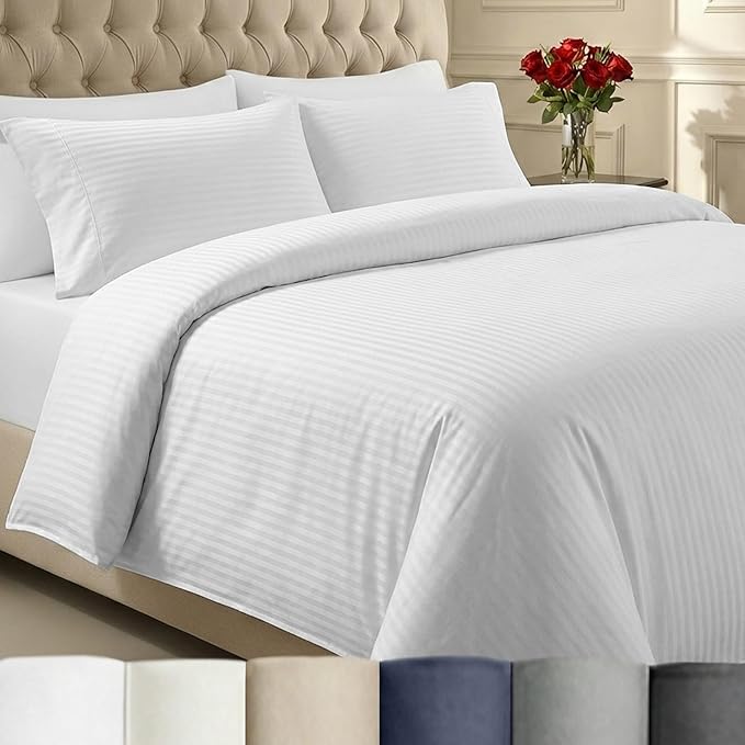 California Design Den Stripe Duvet Cover Queen Size, 400 Thread Count Sateen by CaliforniaDesignDen