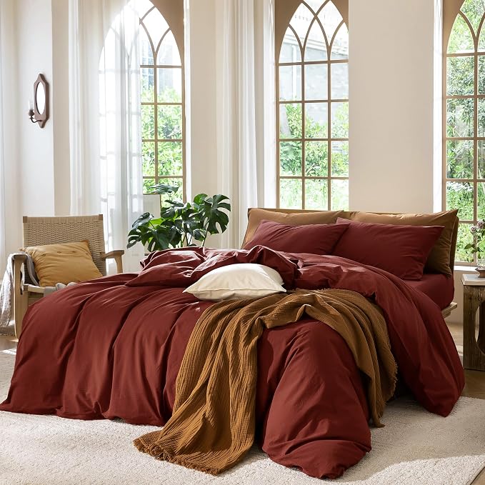 MooMee Bedding Duvet Cover Set 100% Washed Cotton Linen Like Textured - Image 5