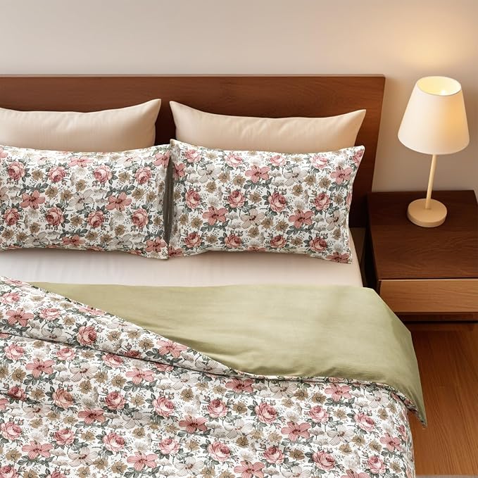 SLEEPBELLA Duvet Cover Queen, 600 Thread Count Cotton Pink & Yellow & Beige - Image 4