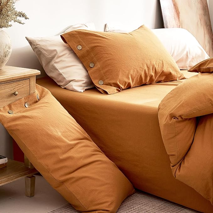 JELLYMONI 100% Washed Cotton Duvet Cover Queen – Soft, Breathable Linen-Look - Image 9