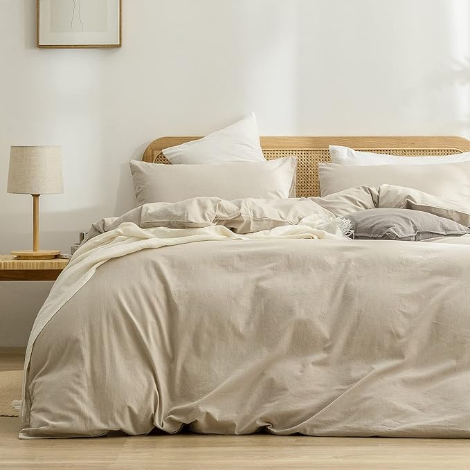 BESTOUCH Duvet Cover Set 100% Washed Cotton Linen Feel Super Soft Comfortable by BESTOUCH