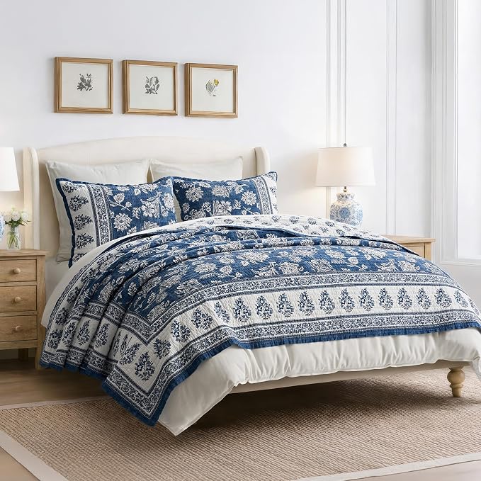 EverGrace Cotton Quilt Set Queen Size, 100% Cotton Reversible Lightweight - Image 6