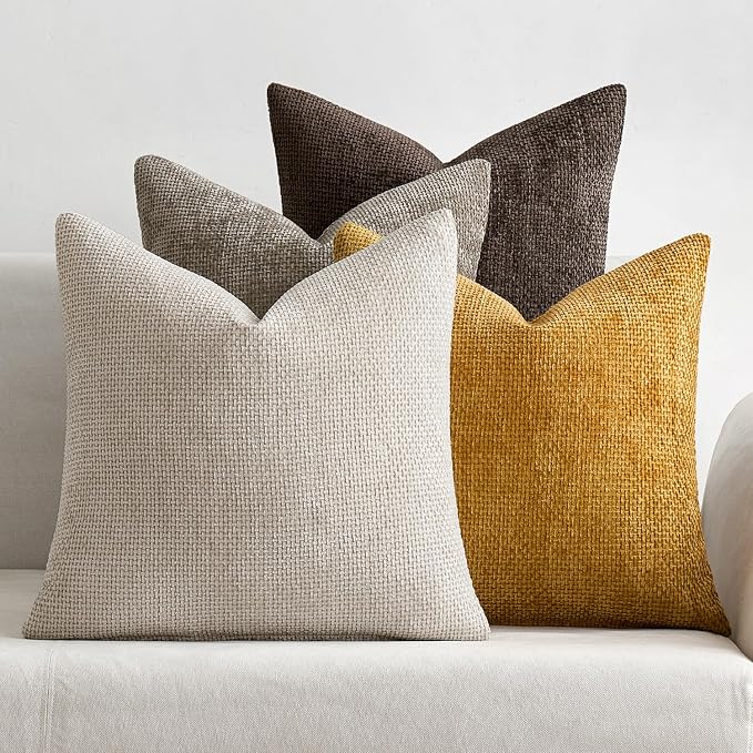 MIULEE Pack of 4 Couch Throw Pillow Covers 20x20 Inch Neutral Gold/Brown Soft by MIULEE