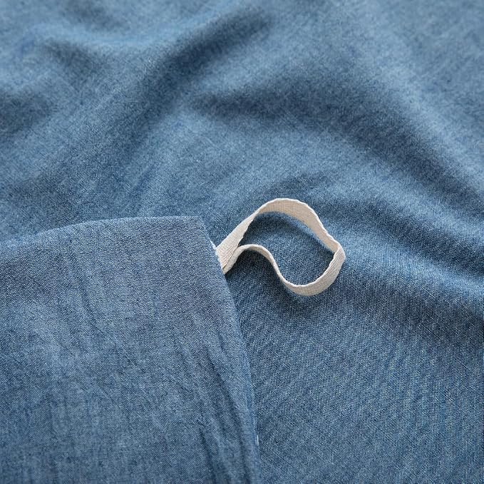 Blue Duvet Cover Full Size, 100% Washed Cotton Linen Like Bedding Set - Image 4