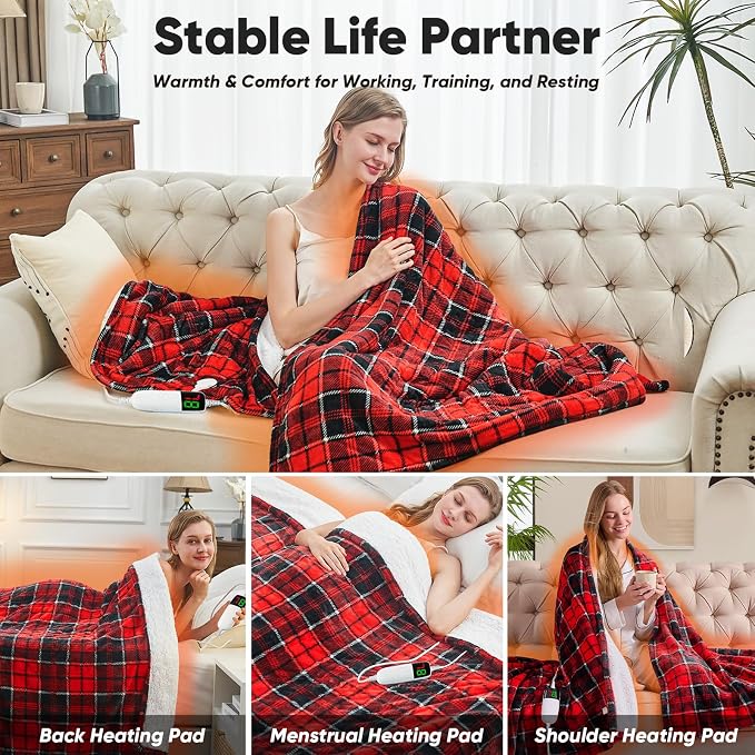 OCTROT Red Christmas Heated Blanket Electric Throw 50X60, Heating Throw Gift - Image 3