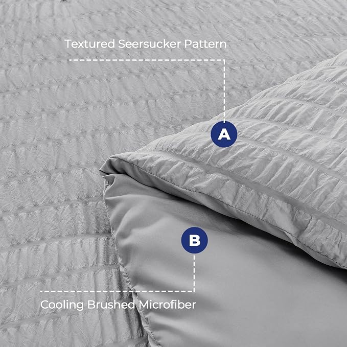 HYMOKEGE Light Grey Duvet Cover Queen Size, Ultra Soft 3-Piece Seersucker Duvet - Image 3