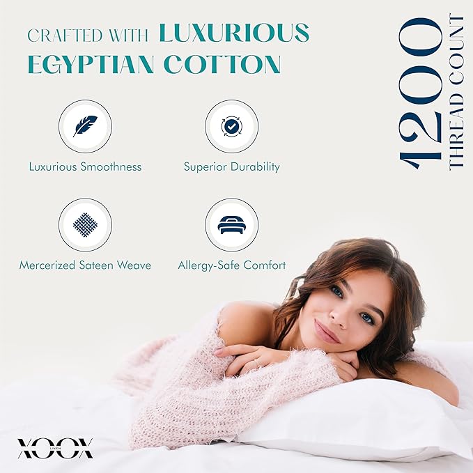 XOOX Linen 100% Egyptian Cotton King Pillow Cases Set of 2 - Image 2