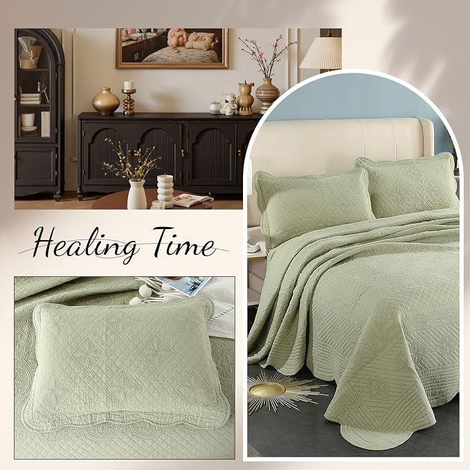 ROOMLIFE Quilt Set Full Size 3D Floral Embroidery Pattern 3-Piece Cotton - Image 6