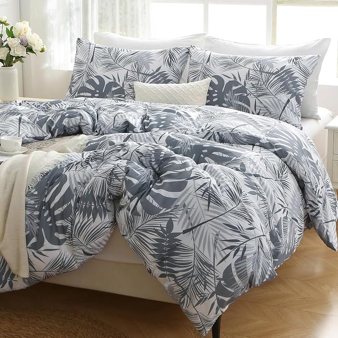 MUXHOMO Duvet Cover Full Size, Reversible Floral Black & Grey Duvet Cover Set - Image 6