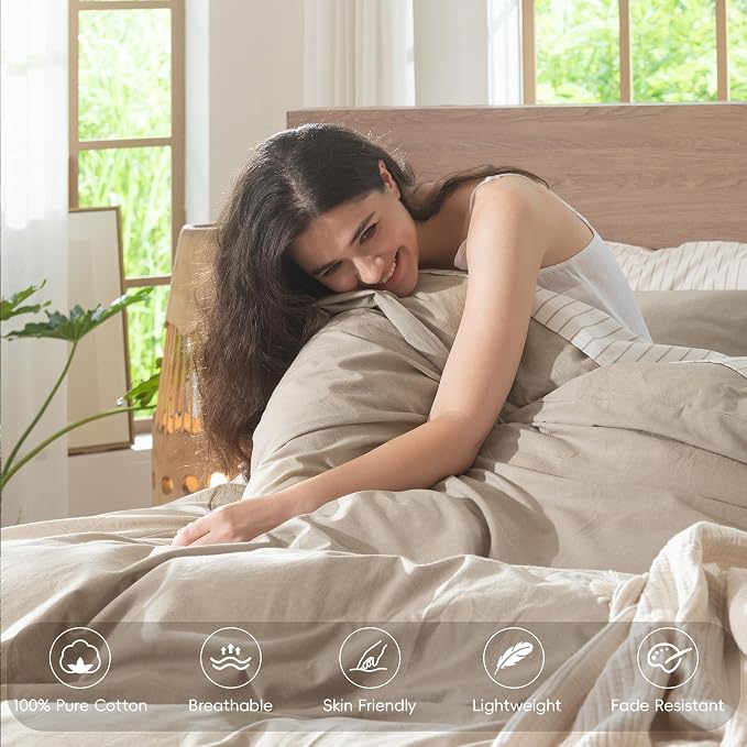 MooMee Bedding Duvet Cover Set 100% Washed Cotton Linen Like Textured - Image 4