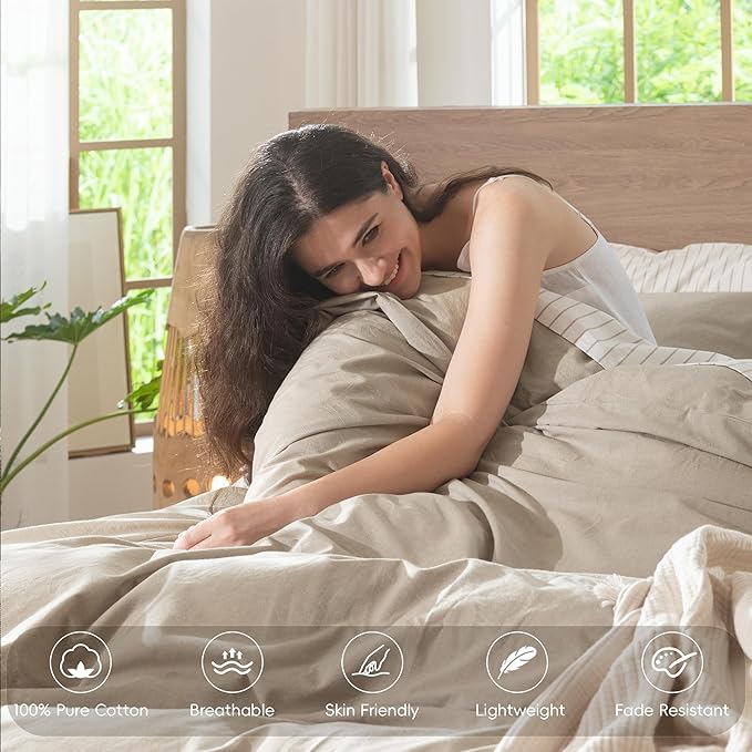 MooMee Bedding Duvet Cover Set 100% Washed Cotton Linen Like Textured - Image 4