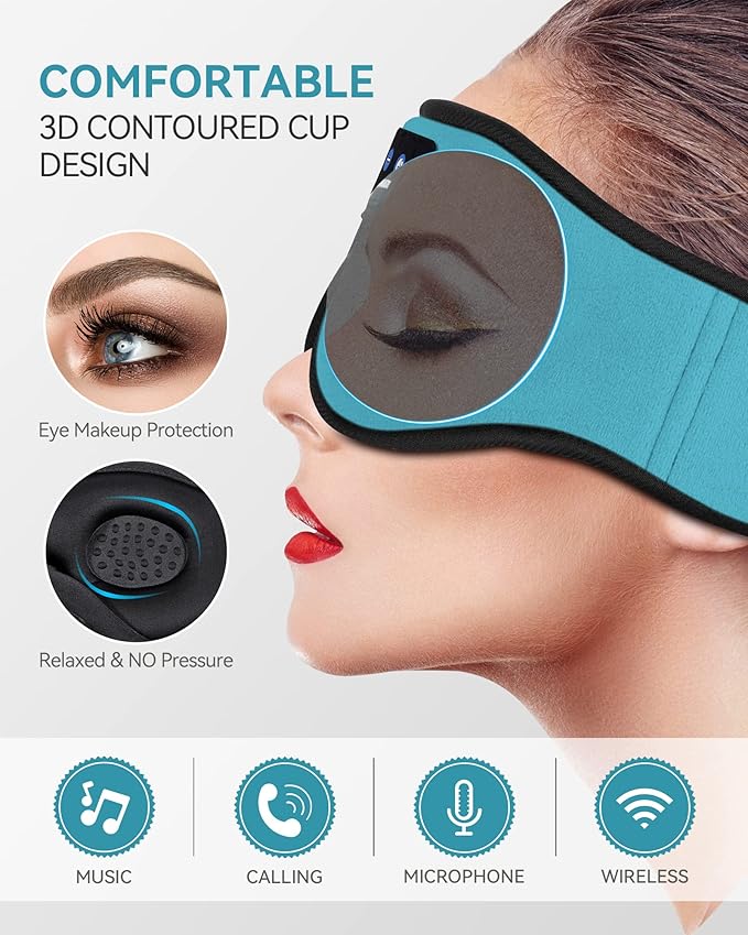 MUSICOZY Sleep Headphones 3D Bluetooth 5.4 Headband Sleep Mask, Wireless - Image 2