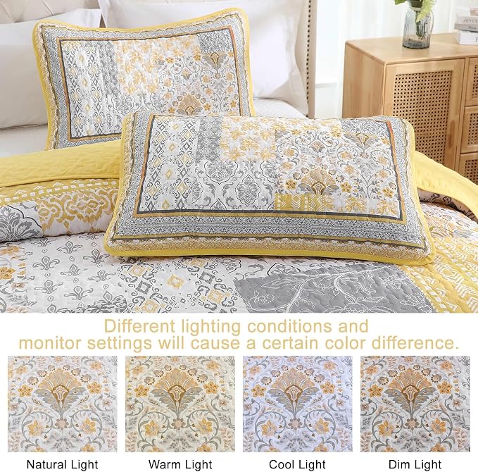 WONGS BEDDING Yellow Quilt Set Full, Bohemian Patchwork Bedspread Coverlet Set - Image 5