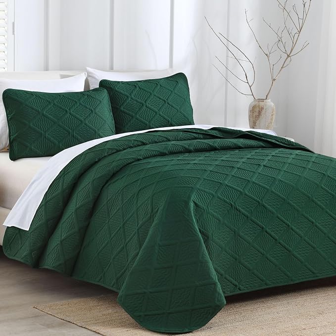 Yiran California King Quilt Set, Emerald Green Oversized Bedspread Bedding Set - Image 2