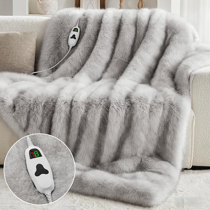 Heated Electric Blanket Throw, Octrot 50"X60" Faux Fur Heating Blanket Luxury - Image 9