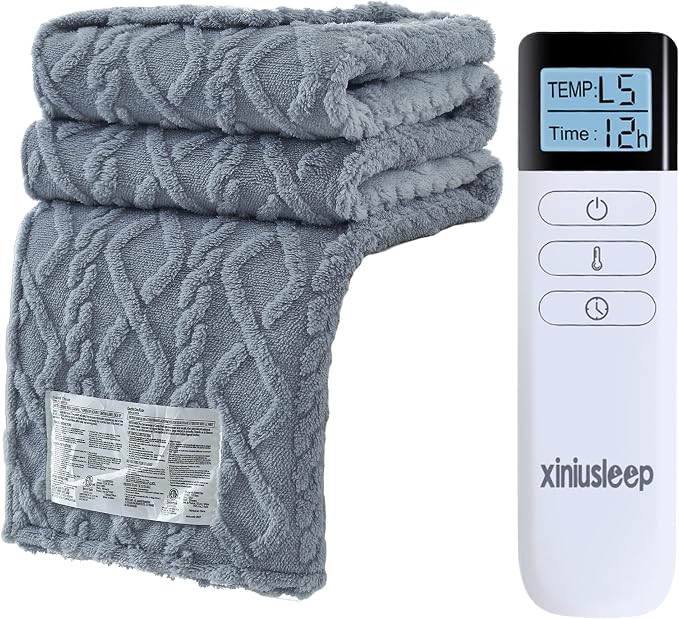 Heated Blanket Electric Blanket 62"x84", Soft Taffeta Sherpa Electric Throw by XINIUSLEEP