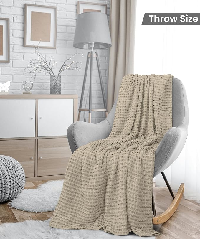 Utopia Bedding 100% Cotton Waffle Weave Blanket Throw Size - Image 3