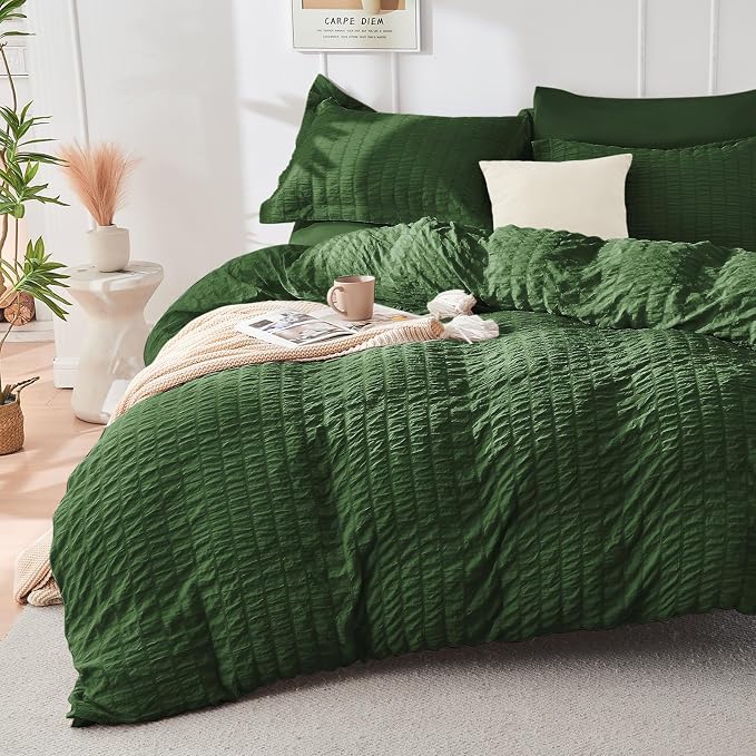 HYMOKEGE Dark Green Full Size Comforter Sets Seersucker 7 Pieces, All Season - Image 2