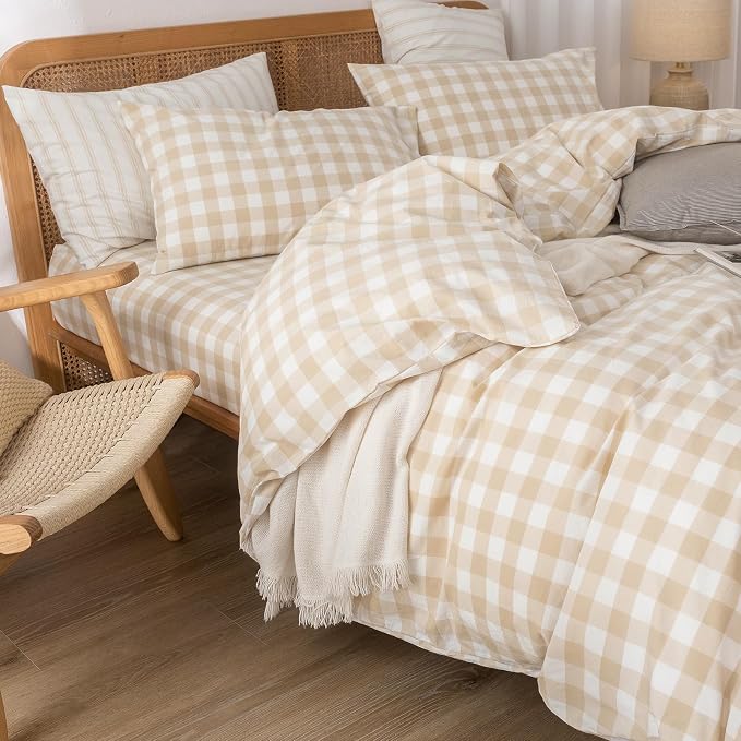 BESTOUCH Duvet Cover Set 100% Washed Cotton Linen Feel Super Soft Comfortable - Image 5