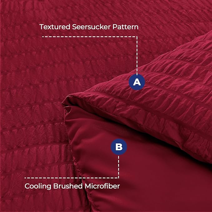 HYMOKEGE Burgundy Duvet Cover Queen Size, Ultra Soft 3-Piece Seersucker Duvet - Image 3