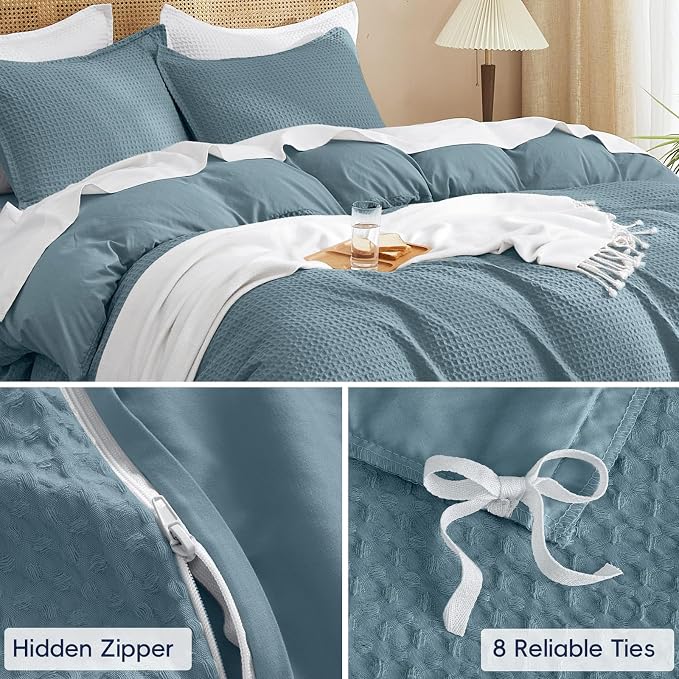 PHF Waffle Duvet Cover Set Queen Size, No Snagging Ultra Soft Luxury Textured - Image 5
