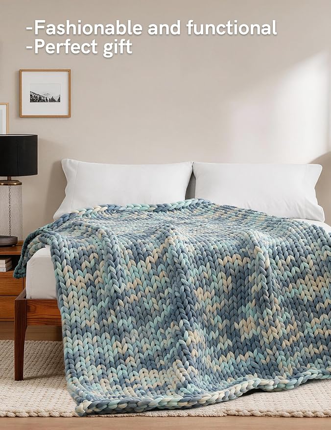 YnM Weighted Blanket, Handmade Chunky Knitted Design, Soft and Cozy, - Image 2