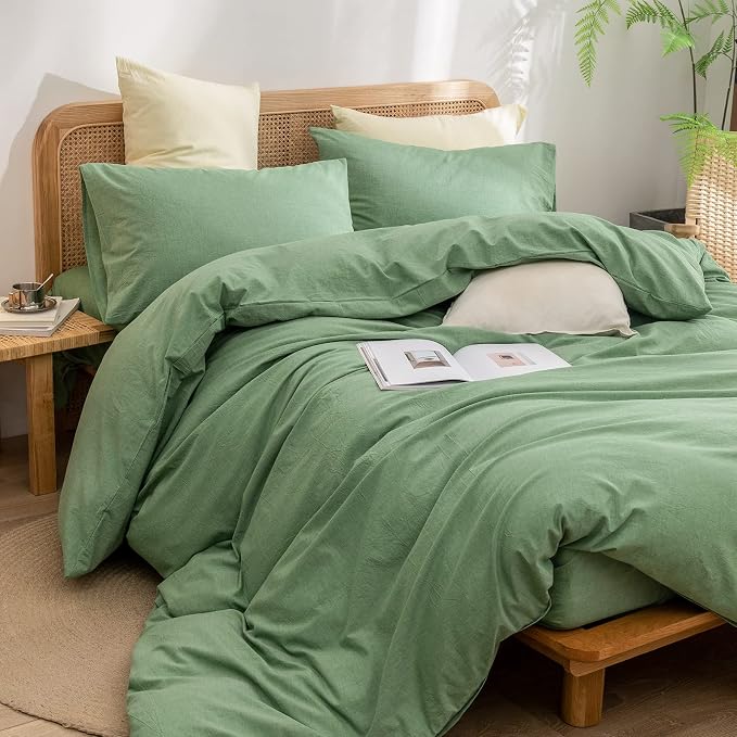 BESTOUCH Duvet Cover Set 100% Washed Cotton Linen Feel Super Soft Comfortable - Image 5