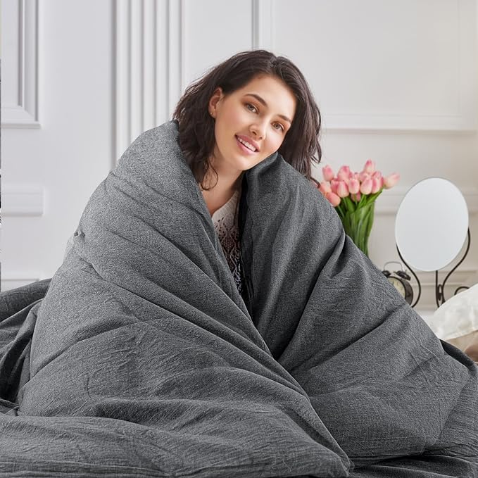 NEXHOME PRO Duvet Cover Full 100% Washed Cotton, Heathered Black Breathable - Image 6