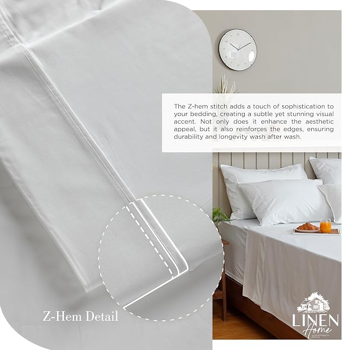 Linen Home 100% Cotton Percale Sheets Twin Size, Deep Pocket, 3 Pieces Set - Image 3