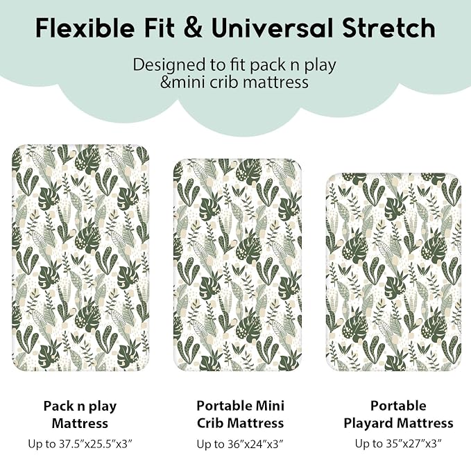 Yoofoss Pack and Play Sheets Fitted, Mini Crib Sheets 2-Pack - Image 3