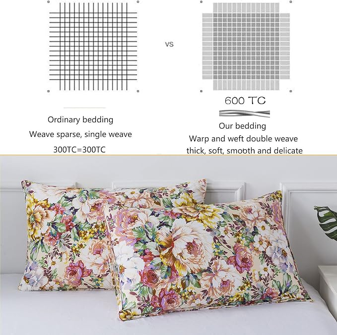 FADFAY Garden Floral Bedding Set Queen 100% Cotton 600 TC Shabby Vintage Duvet - Image 3