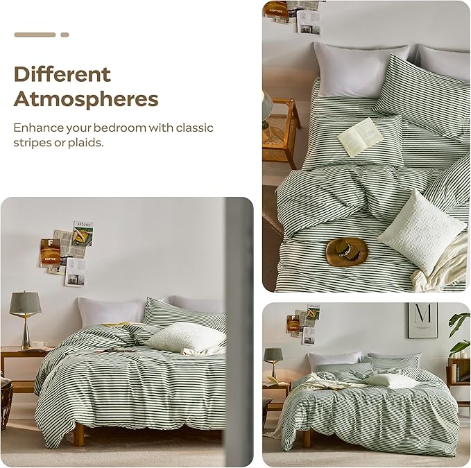 JELLYMONI 100% Natural Cotton 3pcs Striped Duvet Cover Sets, - Image 5